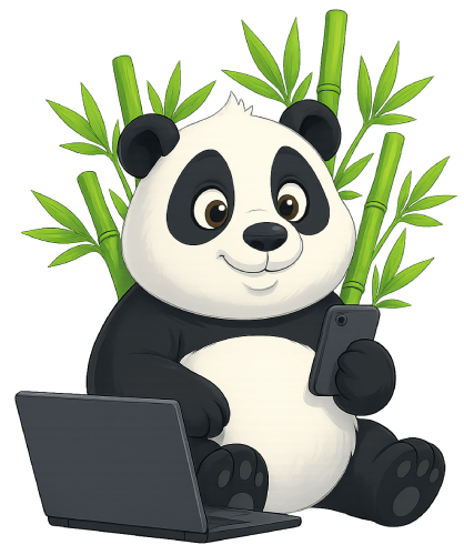 Panda with laptop and phone