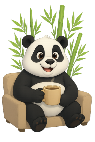 panda with coffee